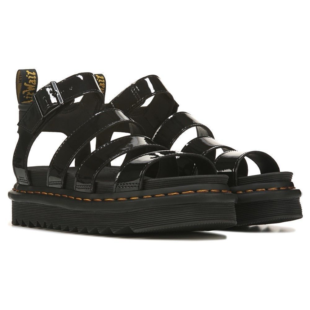 Dr. martens ladies blaire platform gladiator sandals in black patent‎ leather 9